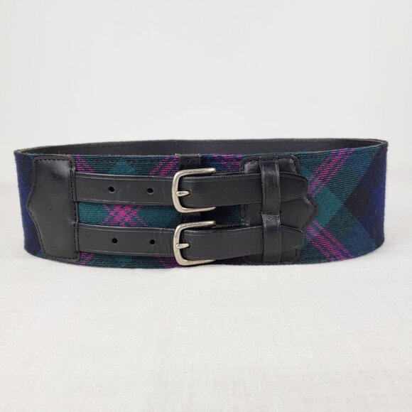 Rugby Ralph Lauren Double Strap Wide Plaid Belt Y2K Clueless Size Small/28 - Picture 1 of 6